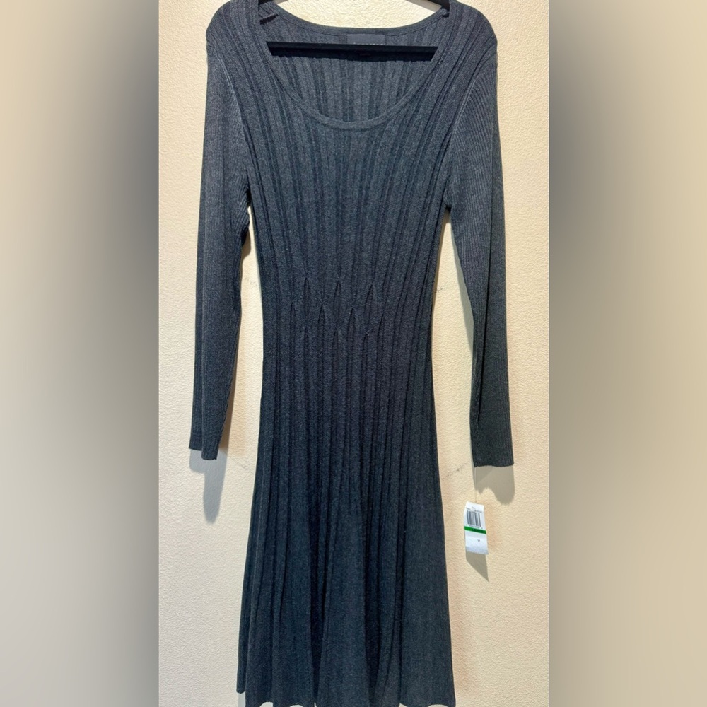 Connected Women's Sweater Dress Textured Dark Gray Size Petite Large NWT